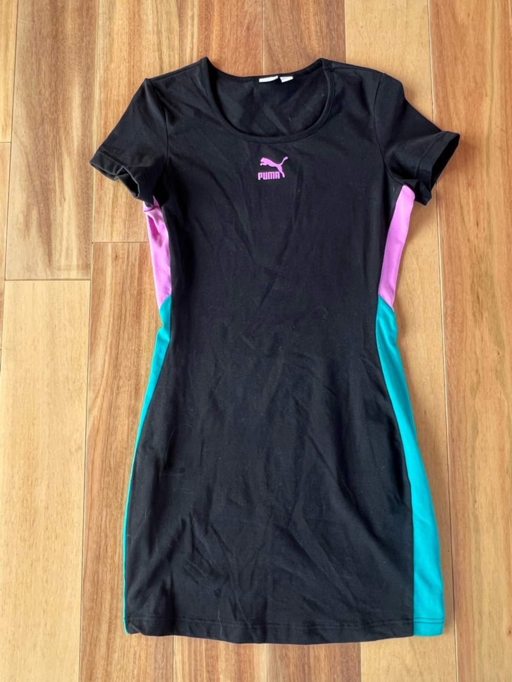 Puma Black Mini Dress with Pink & Teal Side Panels